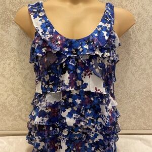 White House Black Market Multicolor Floral Ruffle Top